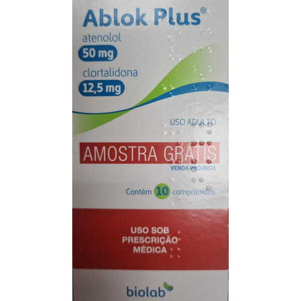 Ablok Plus - Atenolol 50mg + Clortalidona 12,5mg - 10 Comprimidos